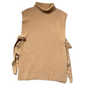 NWT Camel Gentle Herd Sleeveless Tie-Side Wool-Cashmere Turtleneck Sweater Large